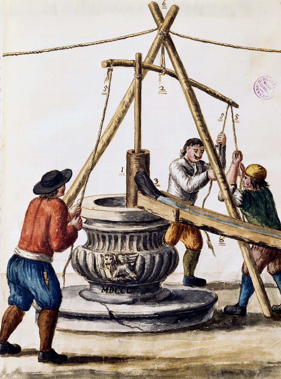 حفر بئر ، رسم توضيحي من كتاب مصور لأزياء البندقية ، بقلم جان جريفينبروك (1731-1807) ، ألوان مائية ، إيطاليا بواسطة جان فان جريفينبروك
