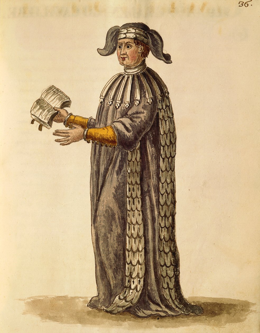 رداء الطبيب ، بقلم جان فان جريفينبروك أو جيوفاني جريفمبروش (1731-1807) ، جلي دون دي فينيزياني ، من كتاب مصور للأزياء ، ألوان مائية بواسطة جان فان جريفينبروك