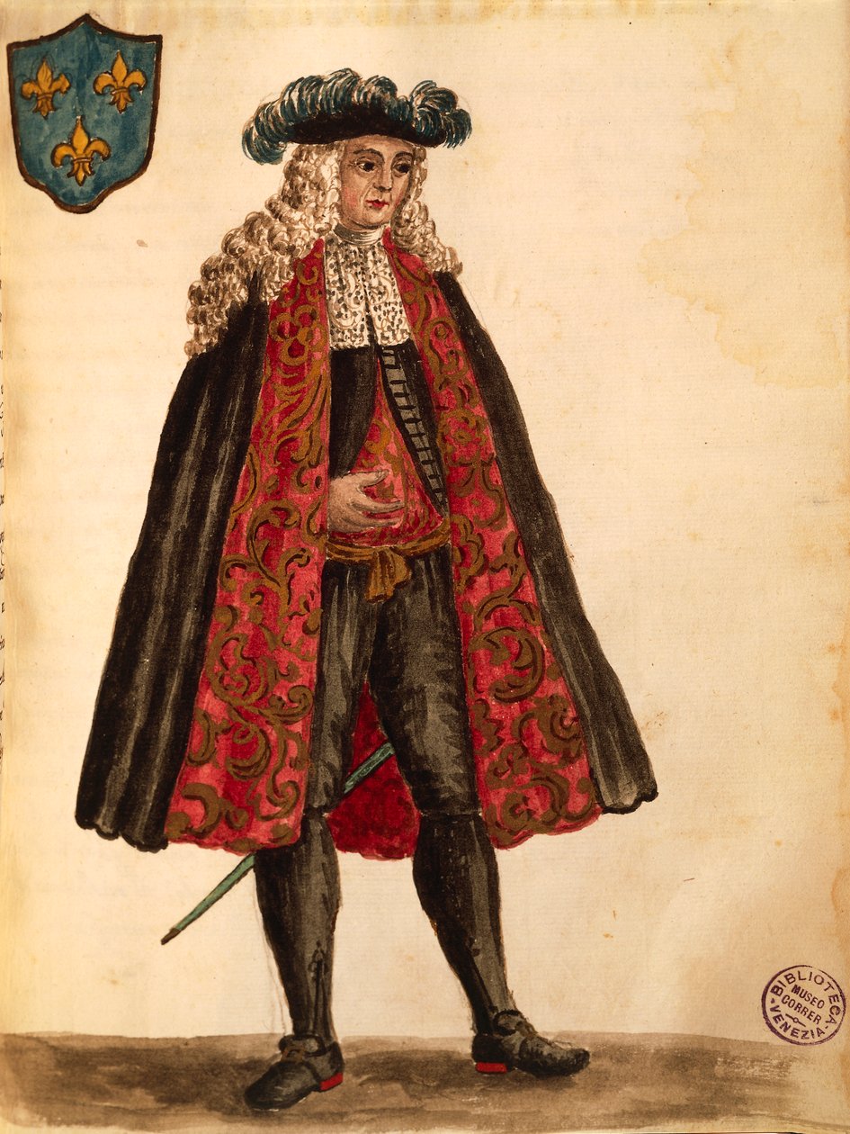 السفير الفرنسي ، بقلم جان فان جريفينبروك أو جيوفاني جريفمبروش (1731-1807) ، غلي أبيتي دي فينيزياني ، من كتاب مصور للأزياء ، ألوان مائية بواسطة جان فان جريفينبروك