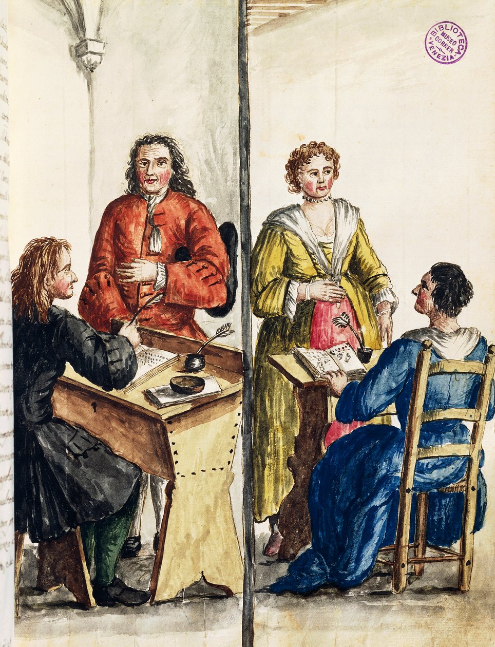وكالة زواج ، رسم توضيحي من كتاب مصور لأزياء البندقية ، بقلم جان جريفينبروك (1731-1807) ، ألوان مائية ، إيطاليا بواسطة جان فان جريفينبروك