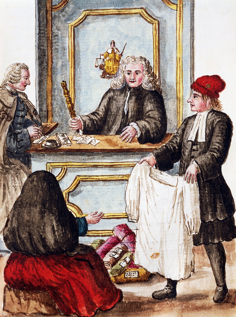 دكان البيدق ، رسم توضيحي من كتاب مصور لأزياء البندقية ، بقلم جان جريفينبروك (1731-1807) ، ألوان مائية ، إيطاليا بواسطة جان فان جريفينبروك