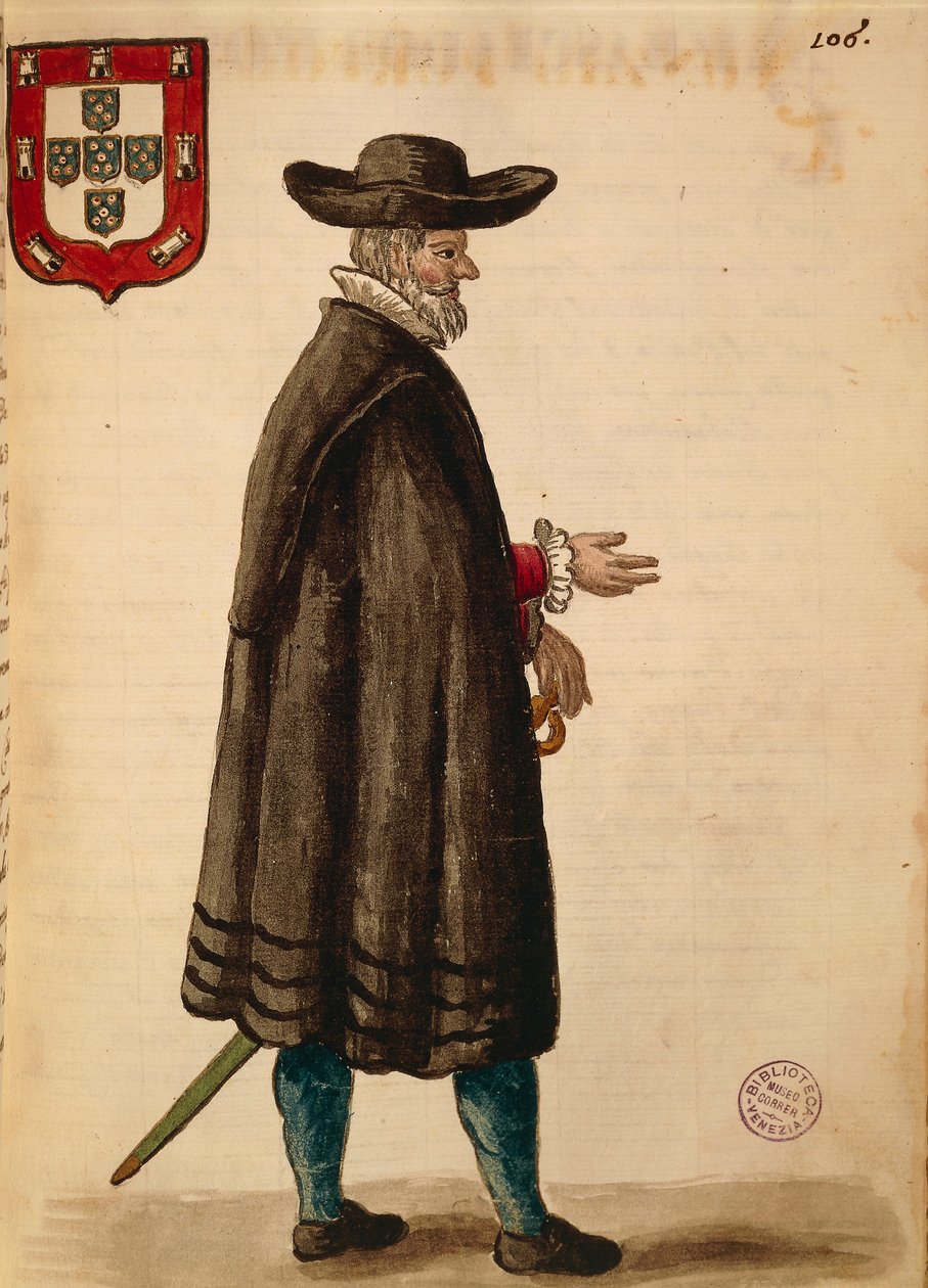 السفير البرتغالي ، بقلم جان فان جريفينبروك أو جيوفاني جريفمبروش (1731-1807) ، غلي دون دي فينيزياني ، من كتاب مصور للأزياء ، ألوان مائية بواسطة جان فان جريفينبروك