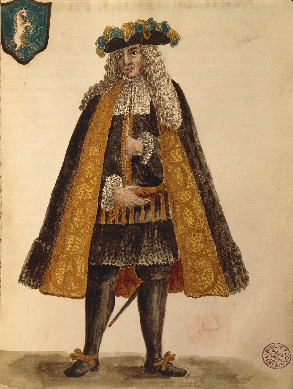 سفير سردينيا ، بقلم جان فان جريفينبروك أو جيوفاني جريفمبروش (1731-1807) ، غلي دون دي فينيزياني ، من كتاب مصور للأزياء ، ألوان مائية بواسطة جان فان جريفينبروك