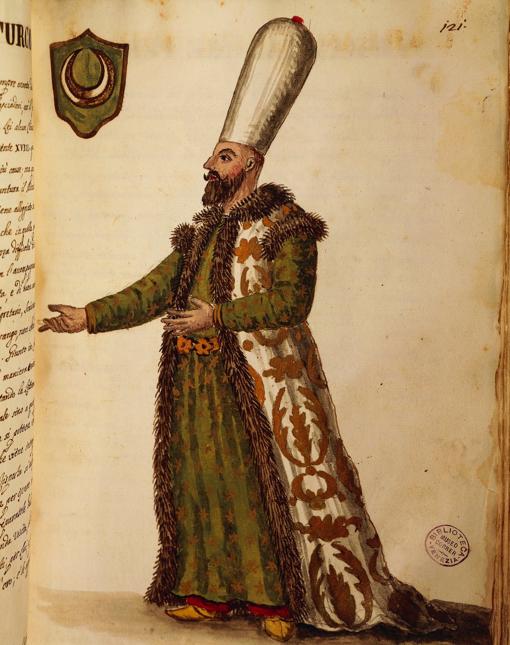 السفير التركي في البندقية ، نقش ملون لجيوفاني دي جريفمبروش ، من Gli abiti de veneziani (أزياء البندقية) ، المجلد الثاني ، اللوحة 121 بواسطة جان فان جريفينبروك