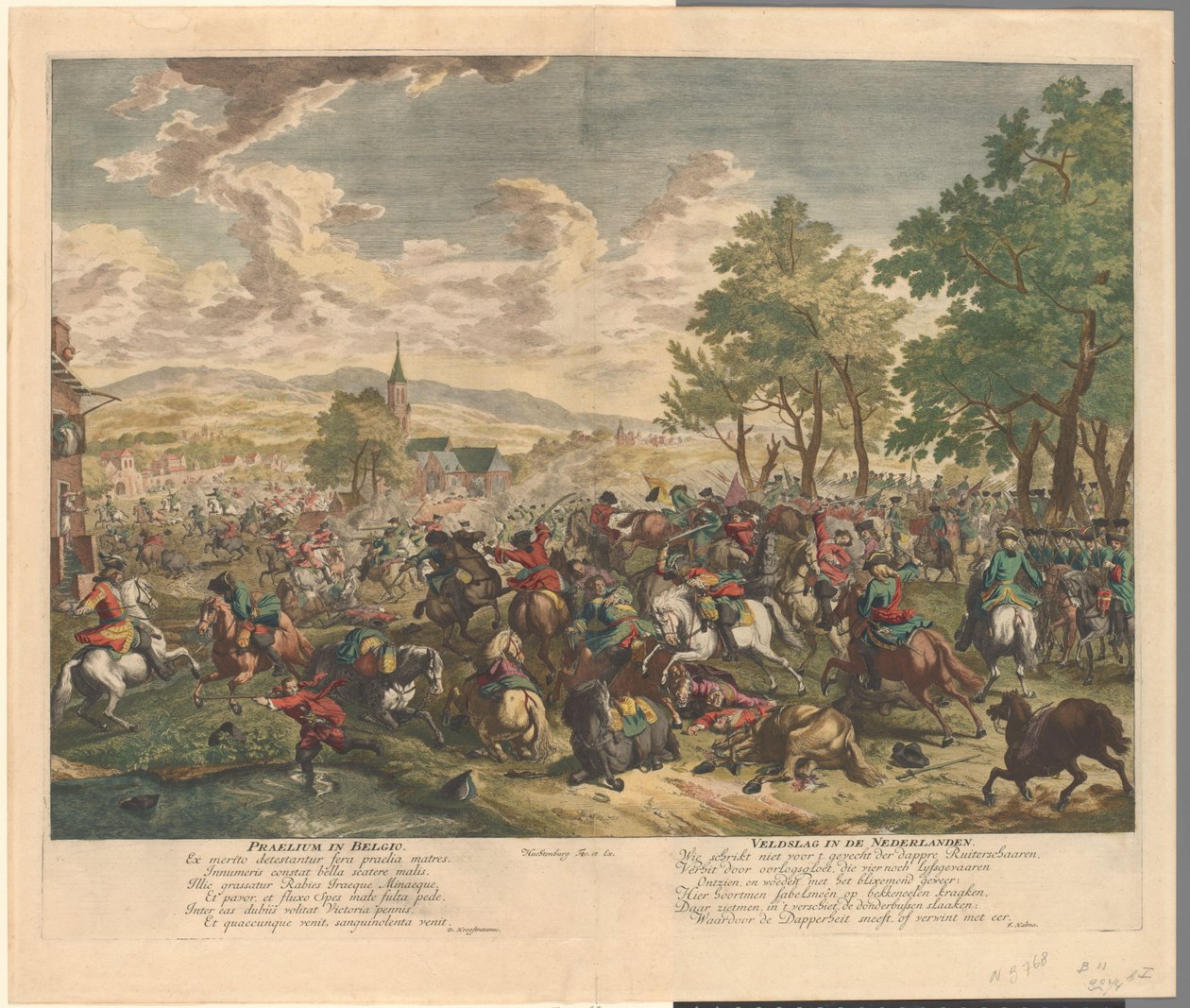 قتال الفروسية ، ج .1702 Praelium in Belgio / Battle in the Netherlands (العنوان على الجسم) بواسطة جان فان هوشتنبرج