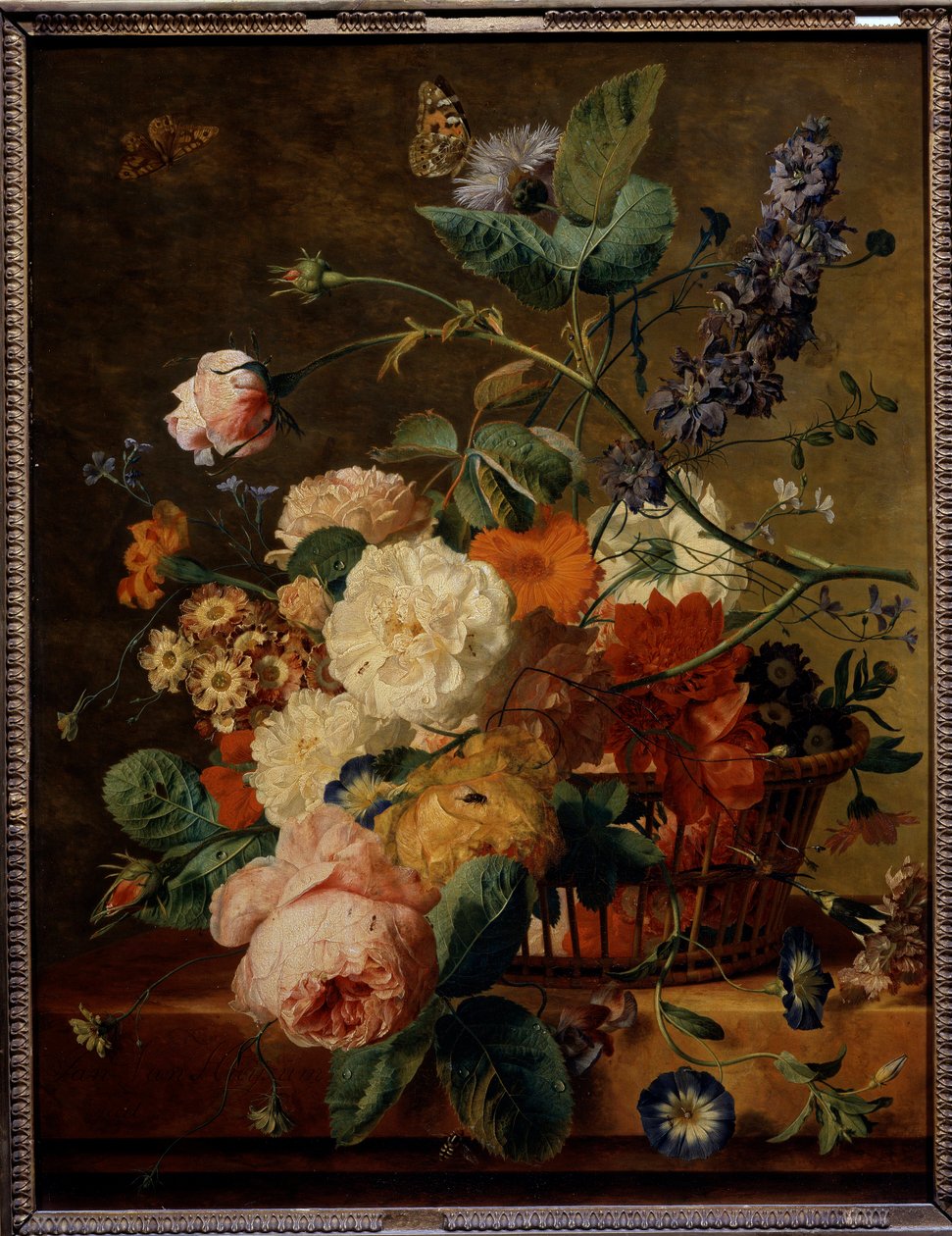 سلة زهور بالفراشات. رسم جان فان هويسوم (1682-1749) إي سي. هول. بواسطة جان فان هويسم