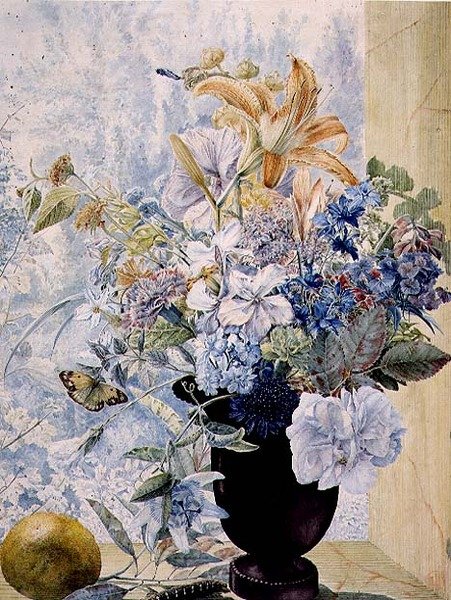 PD.849-1973 إناء من الزهور المختلطة في النافذة (ألوان مائية وألوان مائية) بواسطة جان فان أوس