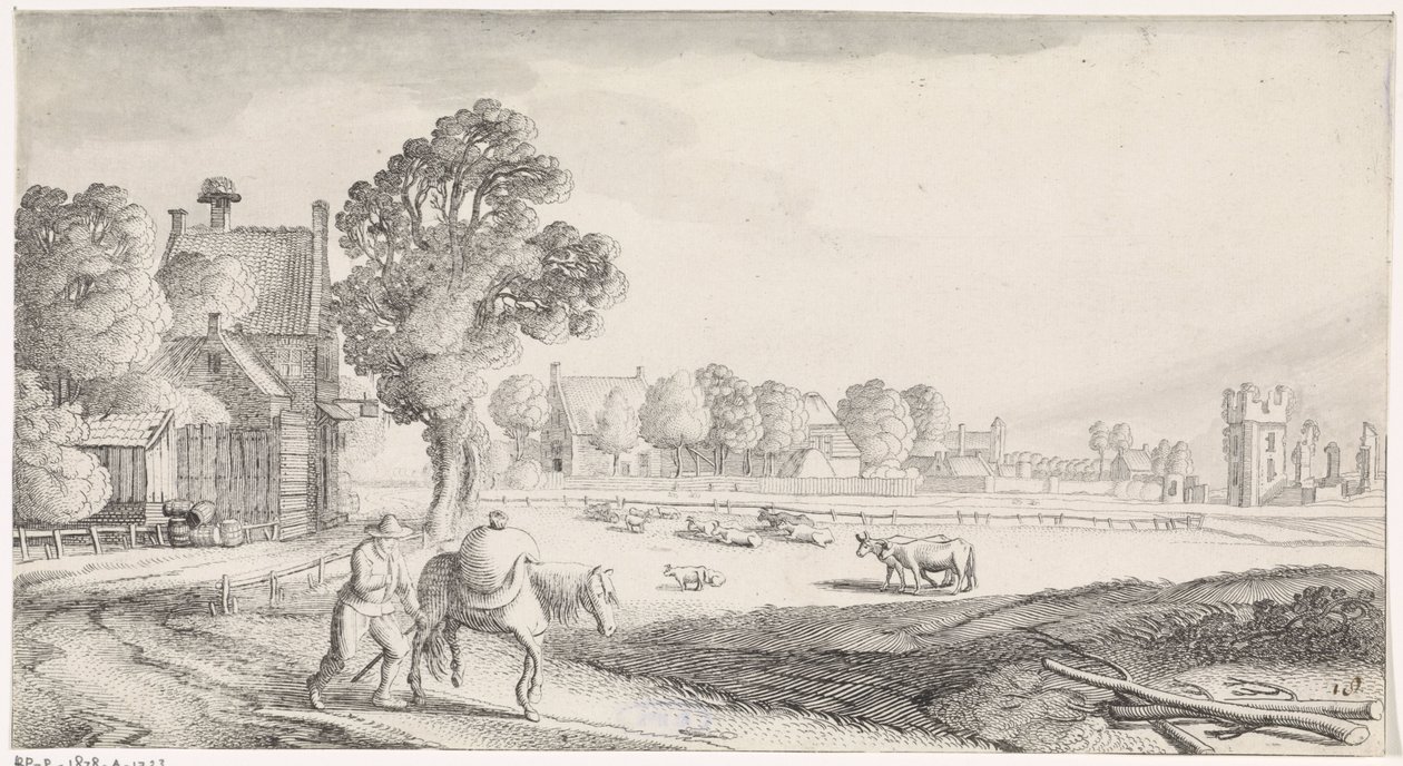 مزارع مع حصان على طريق ريفي مناظر Playsante والوجوه المسلية (عنوان المسلسل) بواسطة جان فان دي فيلدي (الثاني)