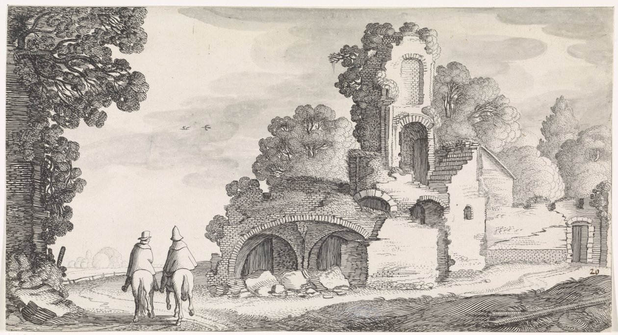 منظر طبيعي به آثار وفرسان مناظر Playsante والوجوه المسلية (عنوان المسلسل) بواسطة جان فان دي فيلدي (الثاني)