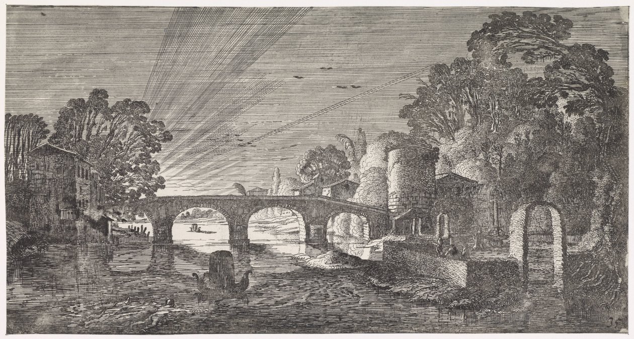 منظر النهر عند غروب الشمس مناظر طبيعية مرحة وقصائد مسلية (عنوان المسلسل) بواسطة جان فان دي فيلدي (الثاني)