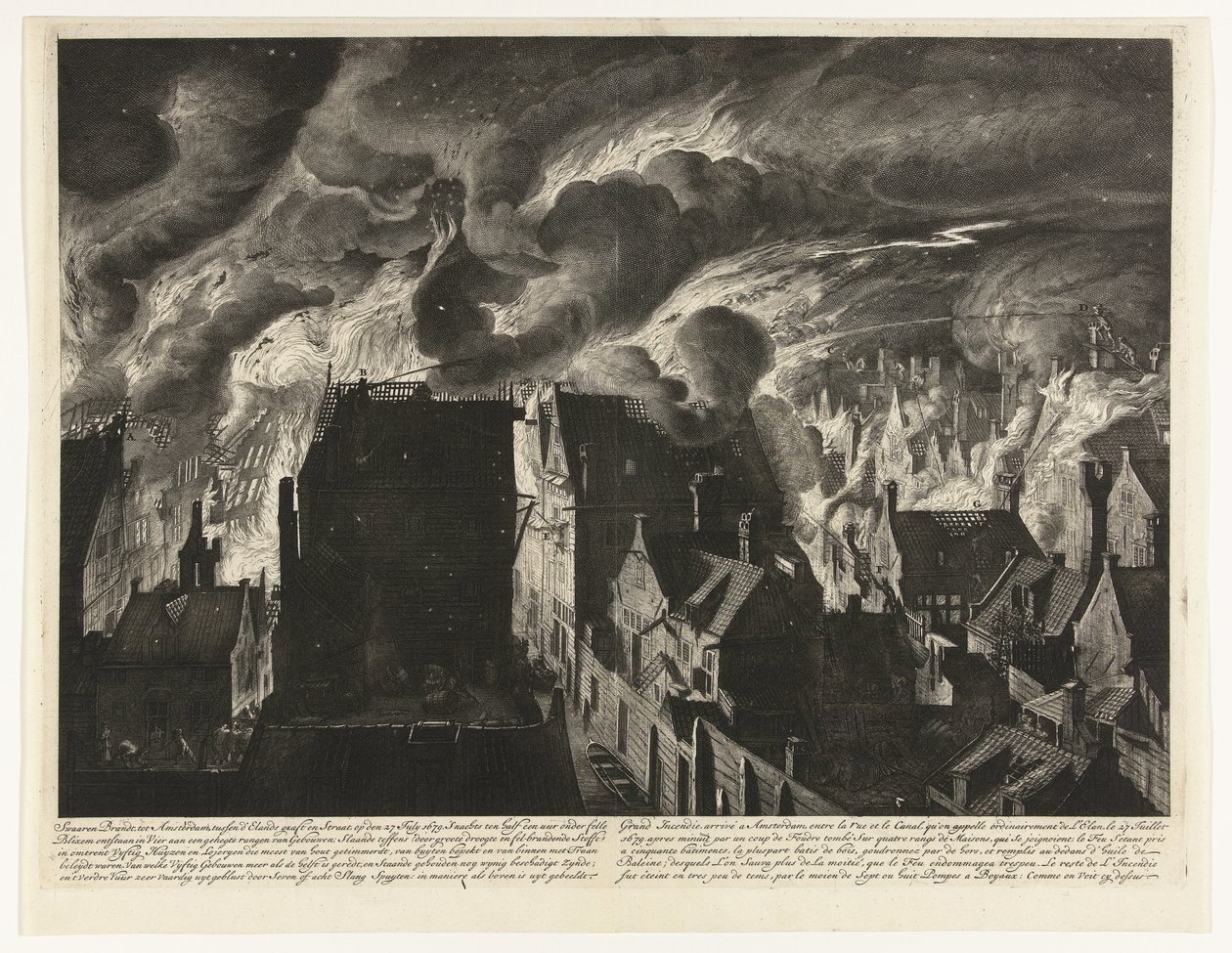 إطفاء النيران الكثيفة على نهر إيلاندغراخت ، 1679 Swaaren burns ، to Amsterdam ، بين d