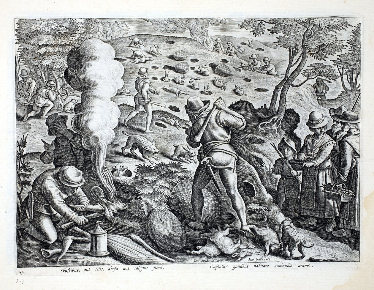 أرانب الصيد ، رسم توضيحي من "Venationes ، Ferarum ، Avium ، Piscium" (للصيد: وحوش برية ، طيور ، أسماك) ، نقش بواسطة Jan Collaert (1566-1628) ، حانة. فيليب جاليوس ، أمستردام بواسطة جان فان دير سترايت