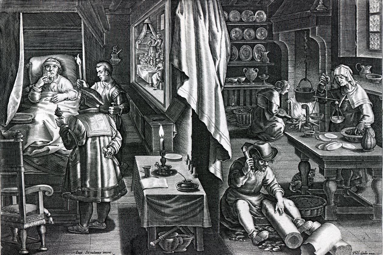 هيك لعنة اللوحة النقابية 6 من مرجع جديد منقوش بواسطة Philips Galle ، c.1580-1605 (النقش) بواسطة جان فان دير سترايت