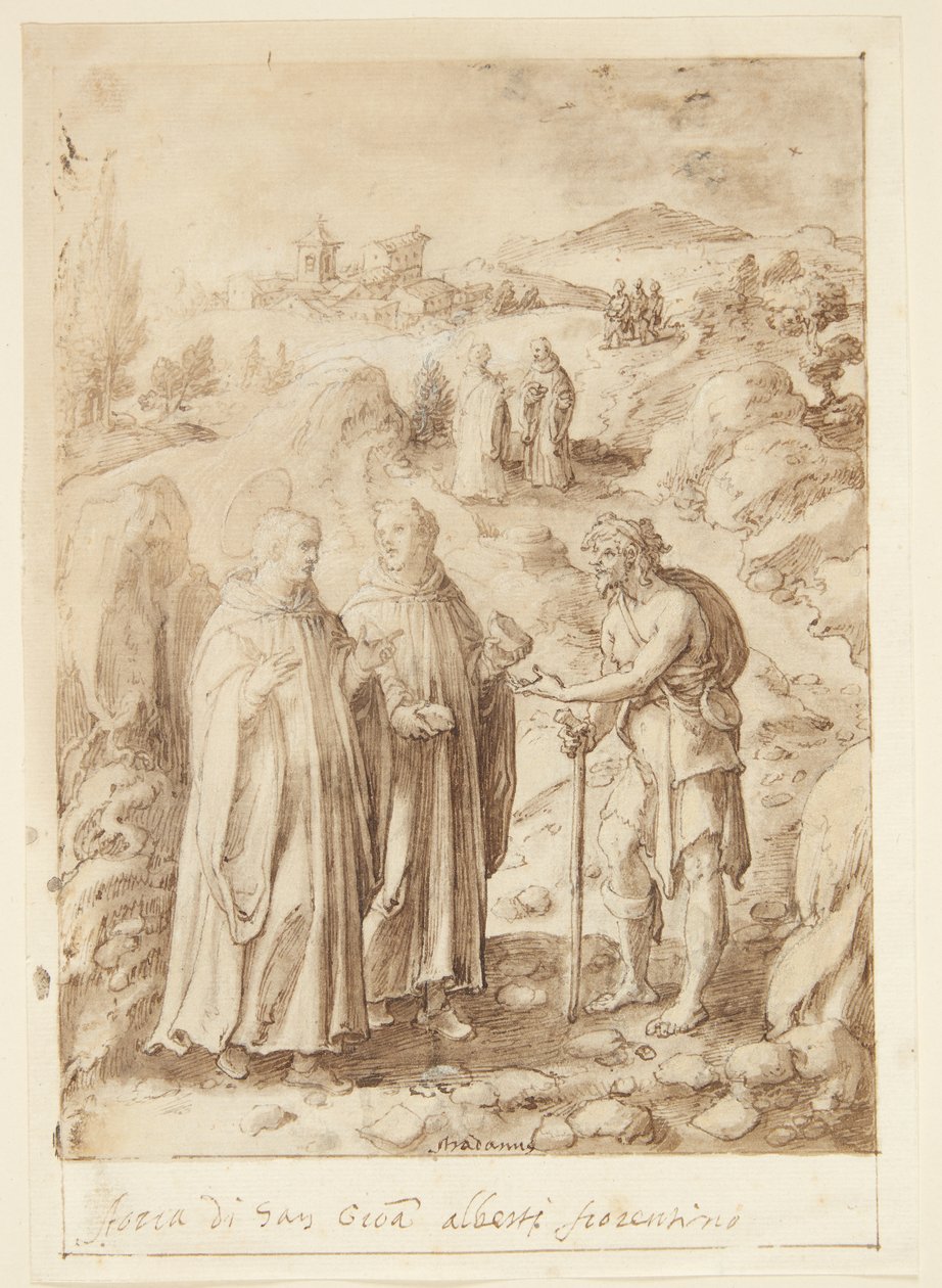 تاريخ S. Giovanni Alberti Fiorentino. يعطي القديس والراهب المرافق للمتسول خبزهم الأخير بواسطة جان فان دير سترايت