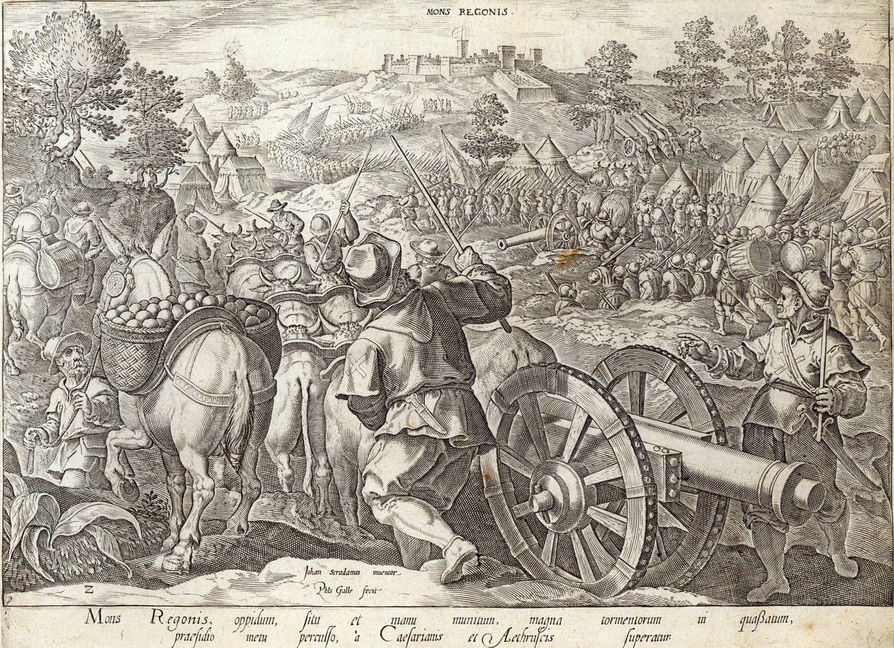 معركة مونس ريجيونس ، لوحة من "تاريخ ميديشي" ، نقشها فيليب جالي (1537-1612) ، c.1583 بواسطة جان فان دير سترايت
