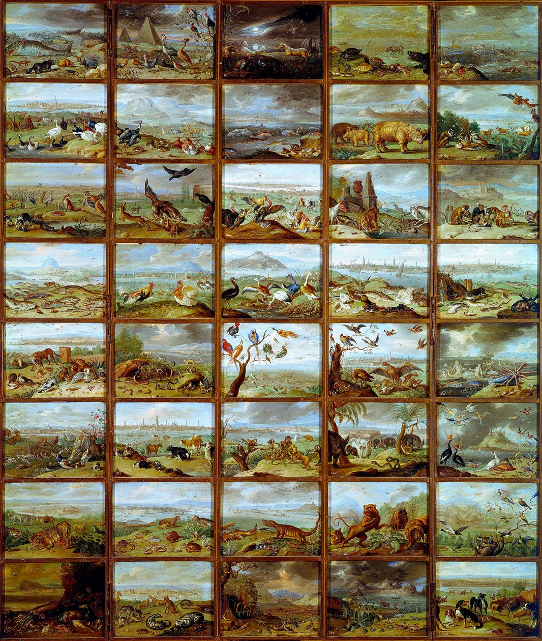 Animals Table showing compartments corresponding to different animal species. Painting by Jan Van Kessel (1626-1679) 17th century Madrid, Prado Museum بواسطة جان فان الأكبر كيسيل
