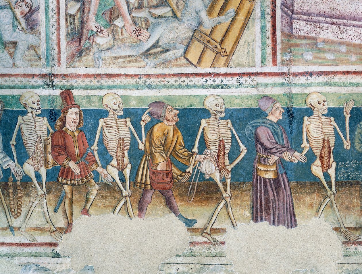 كنيسة Hrastovlje المحصنة ، كنيسة الثالوث ، الموت المصاحب للتاجر والمصرفي الثري ، رقصة الموت (1490) ، تفاصيل من اللوحات الجدارية بواسطة Janez Iz Kastva ، سلوفينيا بواسطة جانيز كاستاف