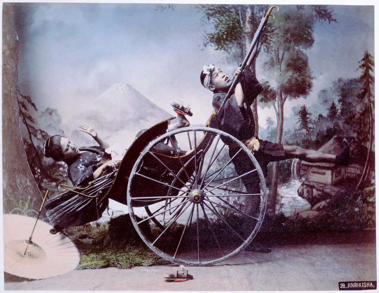 حادثة العربة ، c.1900 (صورة ملونة) بواسطة مصور ياباني
