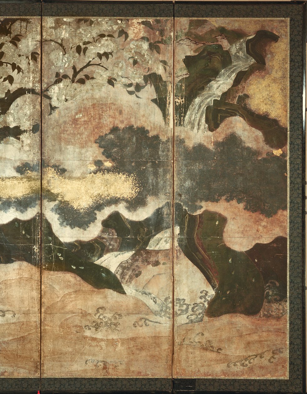 منظر طبيعي مشمس (قلم وحبر ، ملون ، ورق ذهبي على اللوحة) (انظر 216576 ، 216577) بواسطة المدرسة اليابانية