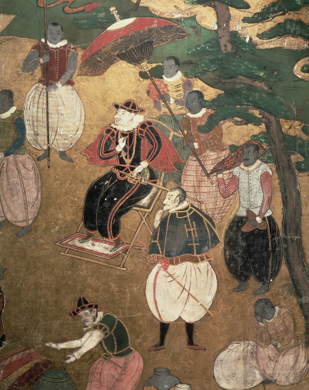 وصول البرتغاليين إلى اليابان ، تفاصيل البرتغاليين الذين يأمرون بالنزول من شاشة Namban Byobu ، 1594-1618 بواسطة المدرسة اليابانية