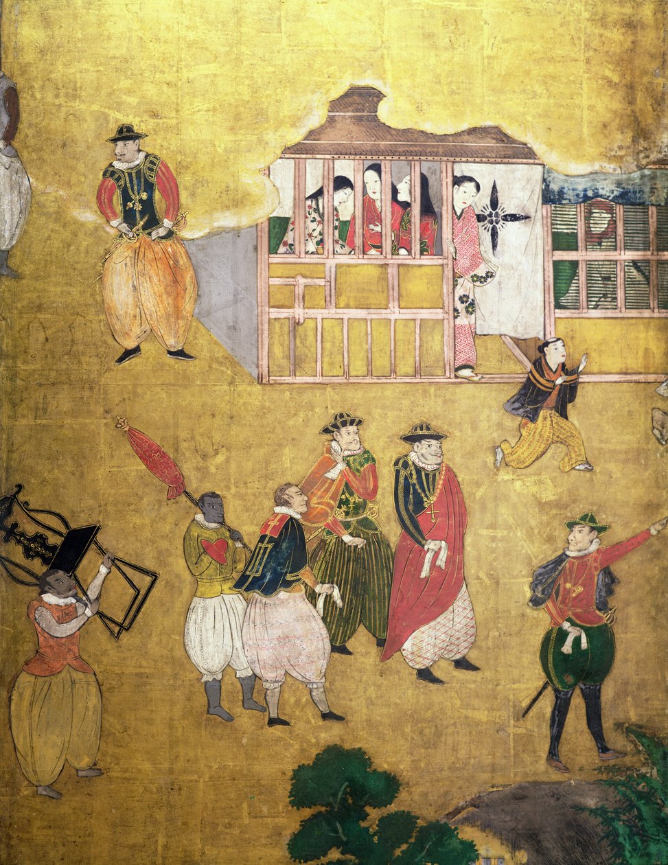 وصول البرتغاليين إلى اليابان ، تفاصيل البرتغاليين من شاشة Namban Byobu ، 1594-1618 بواسطة المدرسة اليابانية