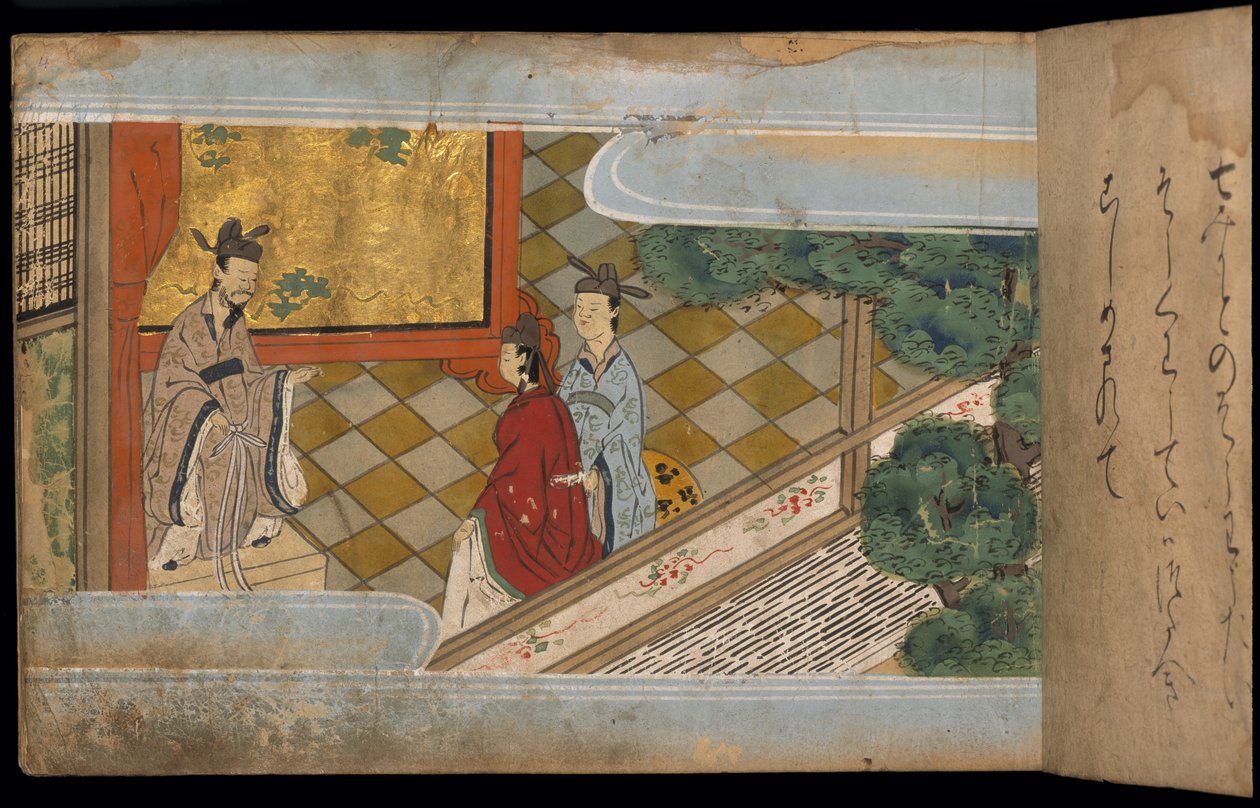 رجال صينيون يرتدون الزي التقليدي ، رسم توضيحي من "تايشوكان" (حبر ولون على ورق) بواسطة المدرسة اليابانية