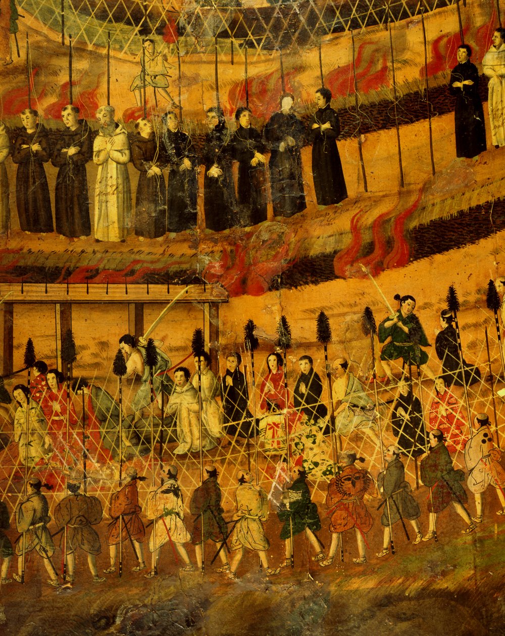 تفاصيل من استشهاد اليسوعيين في اليابان عام 1622 (ألوان مائية على ورق) بواسطة المدرسة اليابانية