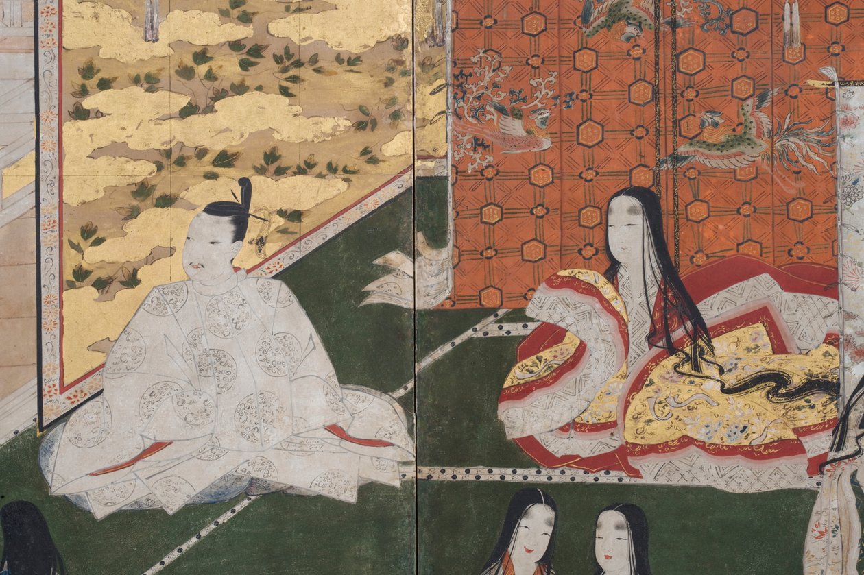 تفاصيل الربيع في القصر ، شاشة سداسية من حكاية جينجي ، c.1650 (حبر ، ألوان وذهب على ورق) بواسطة المدرسة اليابانية