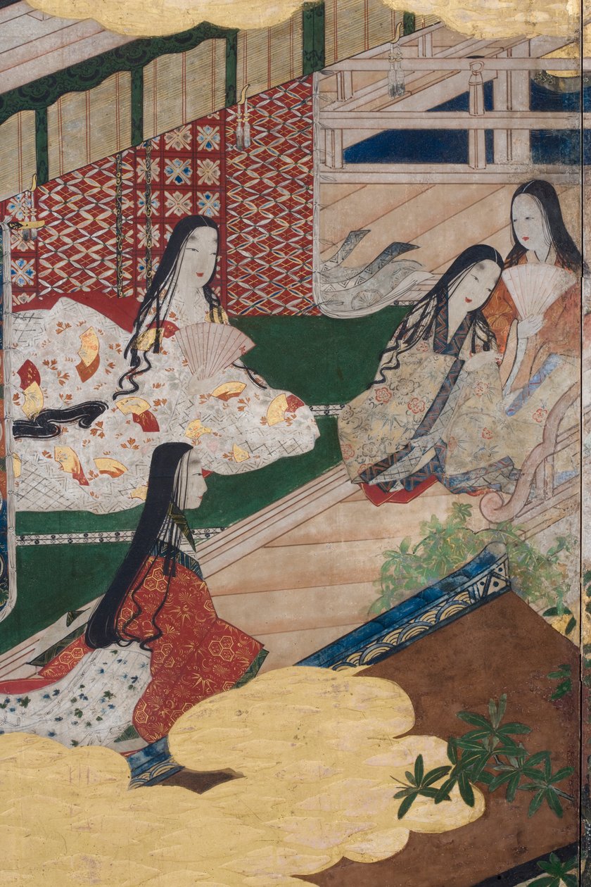 تفاصيل الربيع في القصر ، شاشة سداسية من حكاية جينجي ، c.1650 (حبر ، ألوان وذهب على ورق) بواسطة المدرسة اليابانية