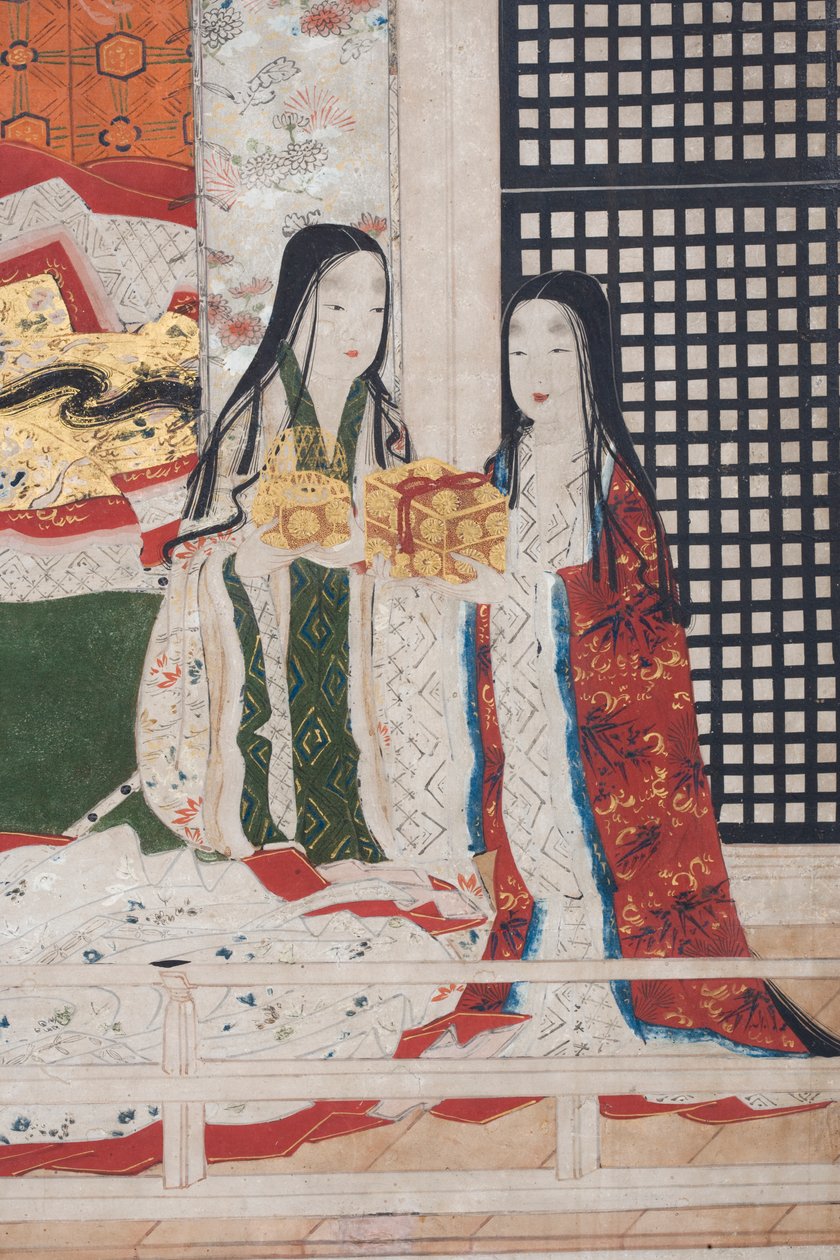 تفاصيل الربيع في القصر ، شاشة سداسية من حكاية جينجي ، c.1650 (حبر ، ألوان وذهب على ورق) بواسطة المدرسة اليابانية