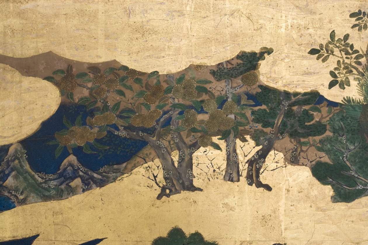 تفاصيل الربيع في القصر ، شاشة سداسية من حكاية جينجي ، c.1650 (حبر ، ألوان وذهب على ورق) بواسطة المدرسة اليابانية