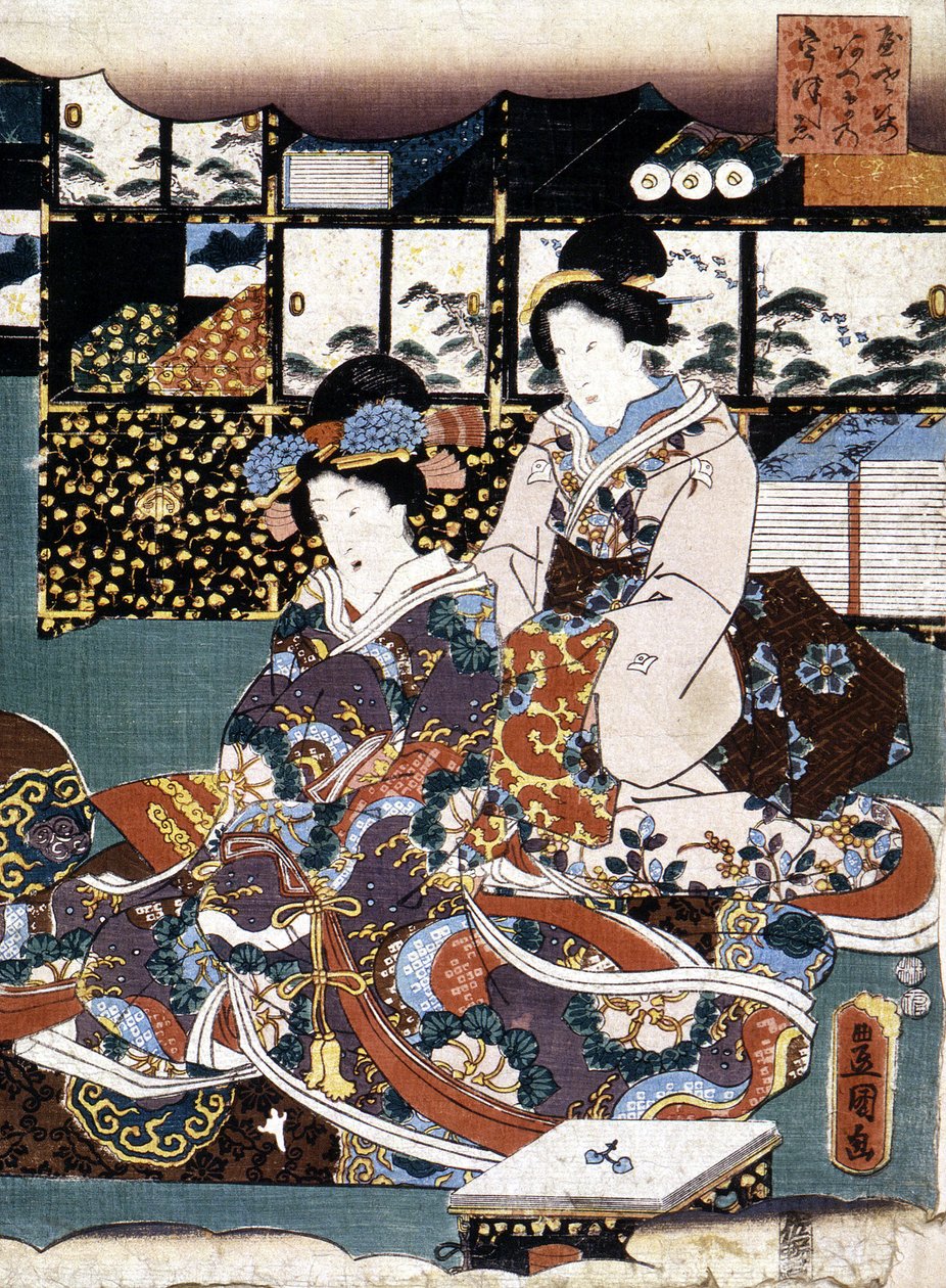 Japanese print: deux femmes, n.d. بواسطة المدرسة اليابانية
