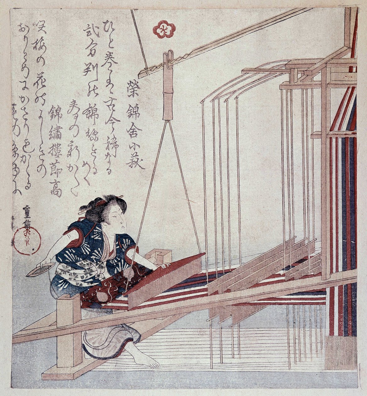 Japanese weaving loom, late 19th century print بواسطة المدرسة اليابانية