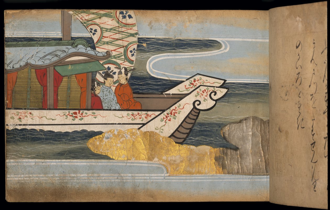 رجال على متن سفينة صينية ، رسم توضيحي من "تايشوكان" (حبر ولون على ورق) بواسطة المدرسة اليابانية