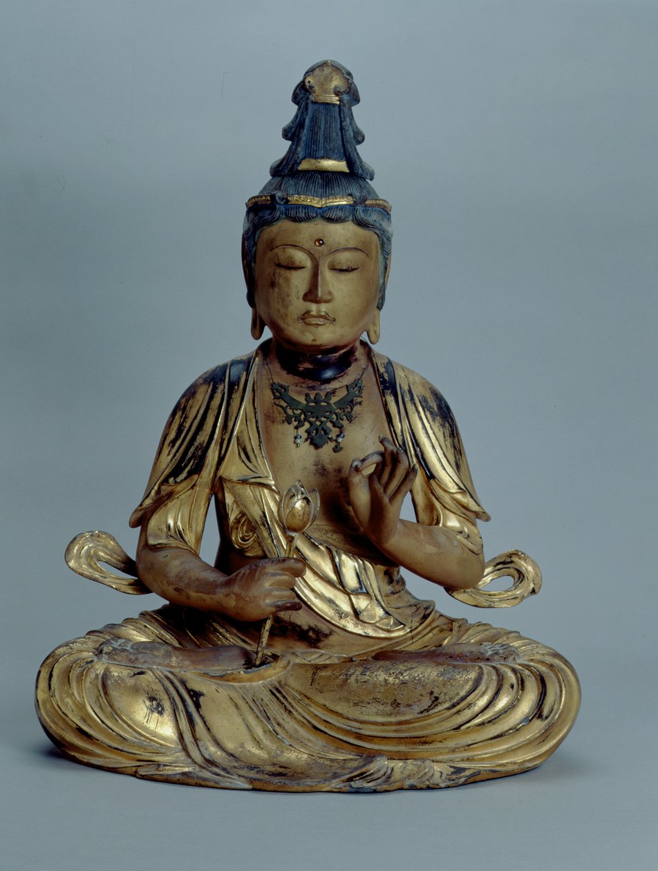 Miroku Bosatsu (wood with gilt, gold indigo, bronze and beads) بواسطة المدرسة اليابانية