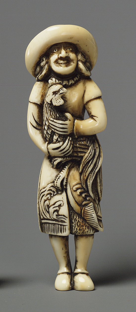 على غرار Netsuke كأجنبي مع كيرين ، القرن التاسع عشر (العاج) بواسطة المدرسة اليابانية