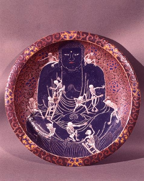 لوحة تصور بوذا مع عشرة هياكل عظمية (سيراميك) (انظر أيضًا 182440) بواسطة المدرسة اليابانية