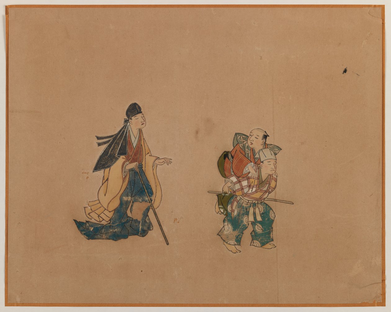 Samurai and Two Blindmen، Album Leaf Painting (الحبر واللون على الورق) بواسطة المدرسة اليابانية