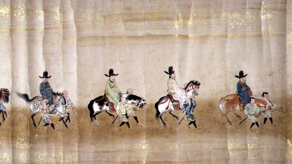 السفارة الكورية السادسة في اليابان في ميريكي 1 في وقت خلافة توكوغاوا ليتسونا في عام 1651 ، ربما بواسطة كانو ماسونوبو (1625-1694) (لوحة التمرير) (التفاصيل) بواسطة المدرسة اليابانية
