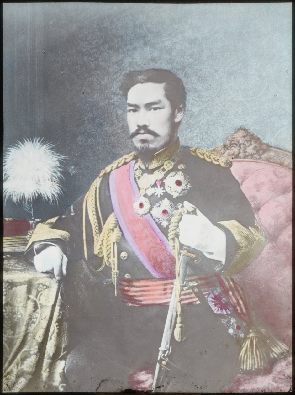 إمبراطور ميجي ، 1880 (شريحة زجاجية ملونة يدوياً) بواسطة المدرسة اليابانية
