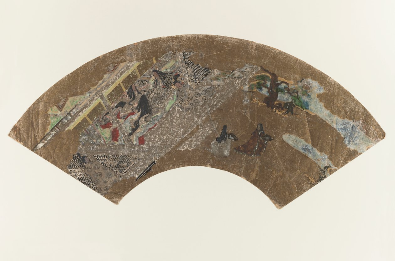 بدون عنوان - لوحة على شكل مروحة للسيدات الجالسات في جناح يلعبن لعبة ، 1603-1868 بواسطة المدرسة اليابانية