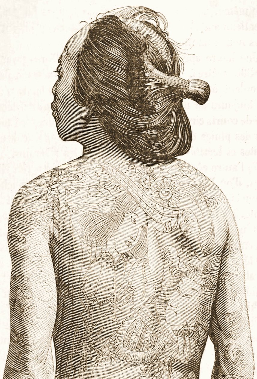 رجل مع الوشم الياباني التقليدي Irezumi ، c.1880 بواسطة المدرسة اليابانية