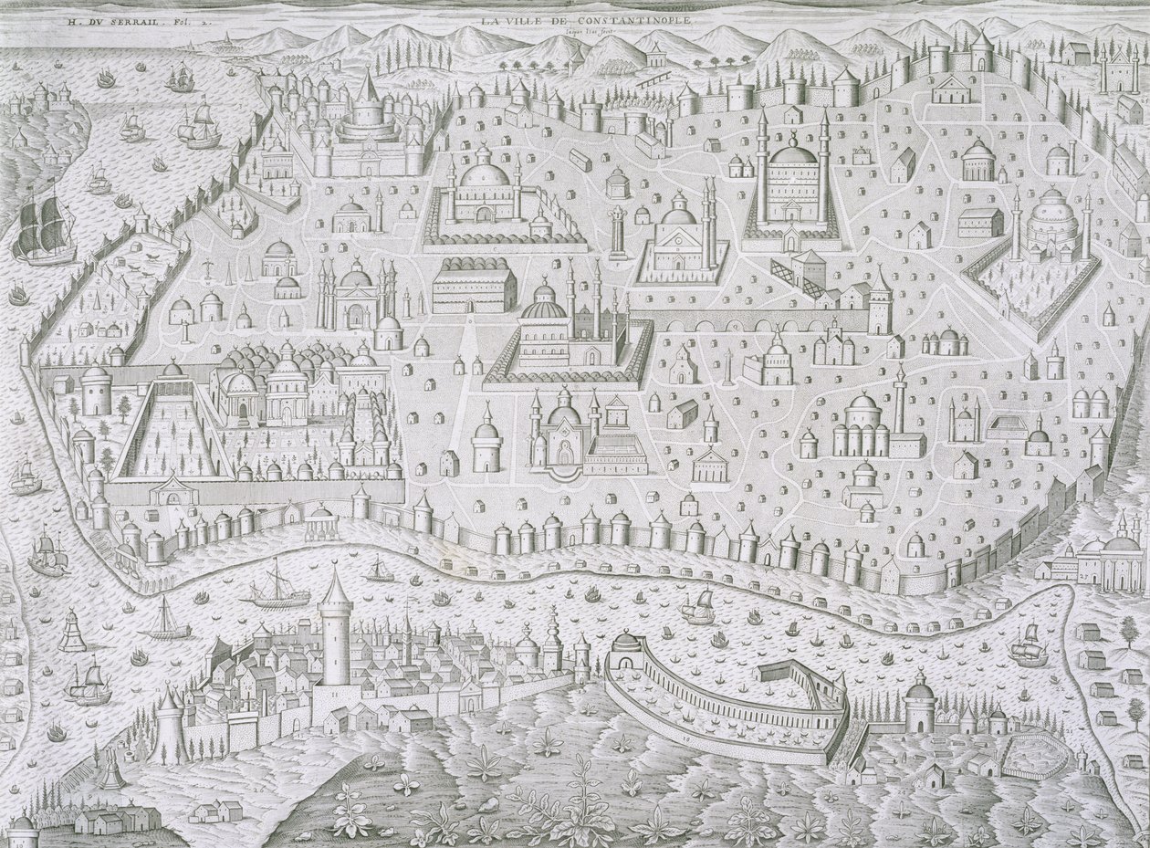 خريطة مدينة القسطنطينية ، تركيا ، حوالي 1650 بواسطة Jaspar de Isaac