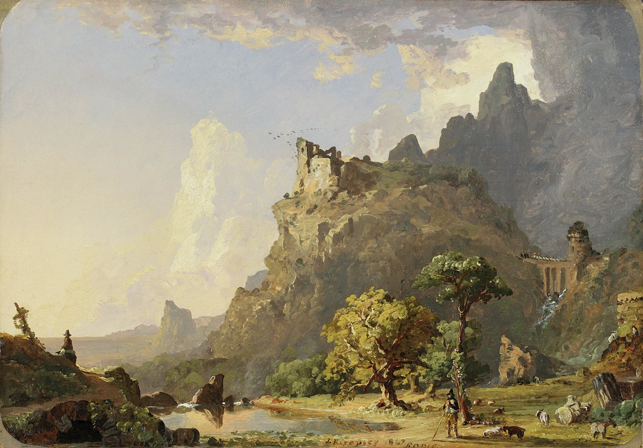منظر طبيعي إيطالي بالقرب من روما: دراسة لتيار الجبل ، 1847 (زيت على ورق ، وضعت على قماش) بواسطة جاسبر فرانسيس كروبسي