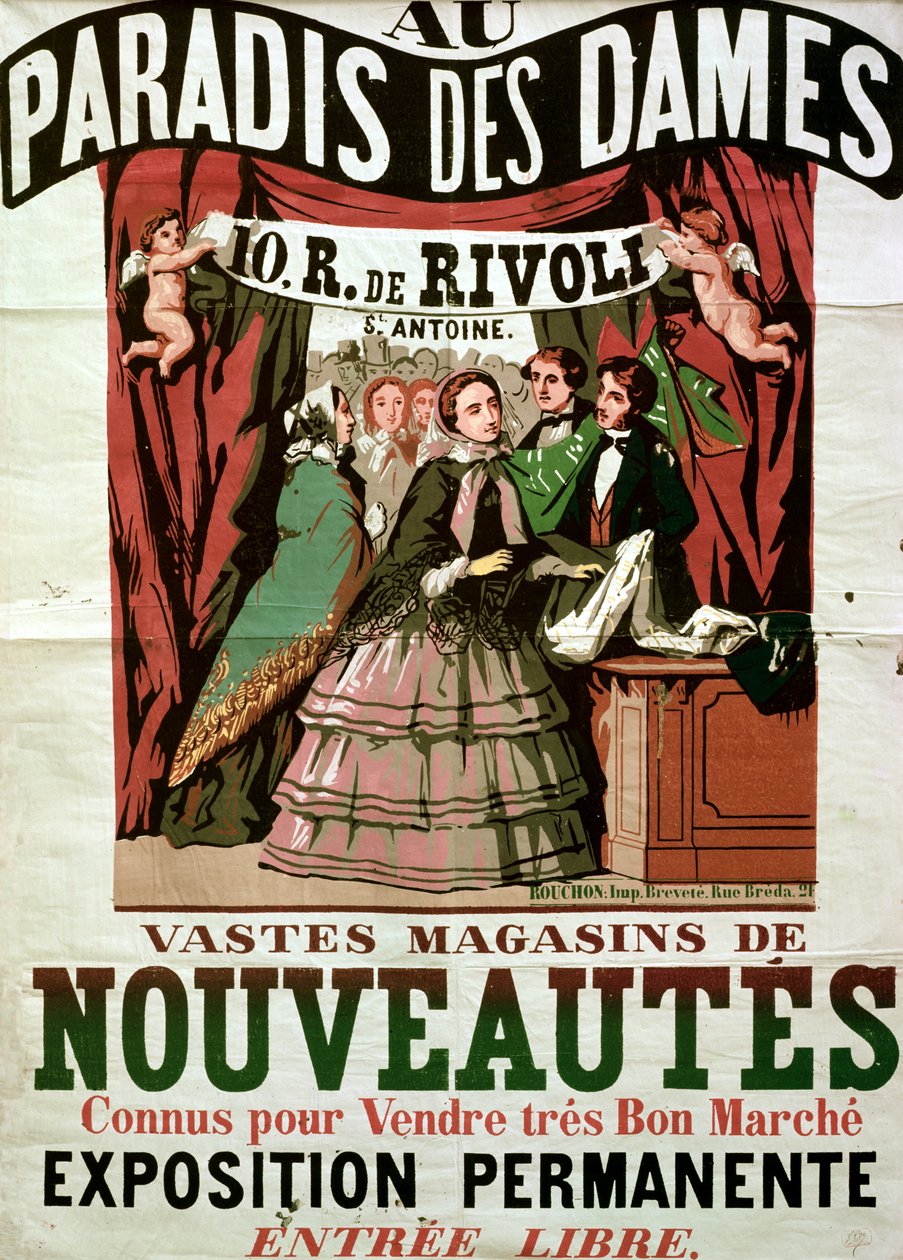 إعلان ملصق "Au Paradis des Dames" ، متجر باريسي ، 1856 بواسطة جان الكسيس روشون