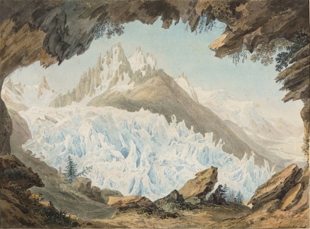 فنان رسم من قبو يدعى تشابو ، و Glacier des Bois و Aiguille du Charmoz بواسطة جان أنطوان لينك
