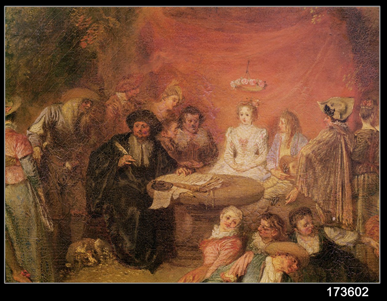 جدول العروس والعريس ، تفاصيل من عقد الزواج ، c.1712-13 (تفاصيل 38782) بواسطة جان أنطوان واتو