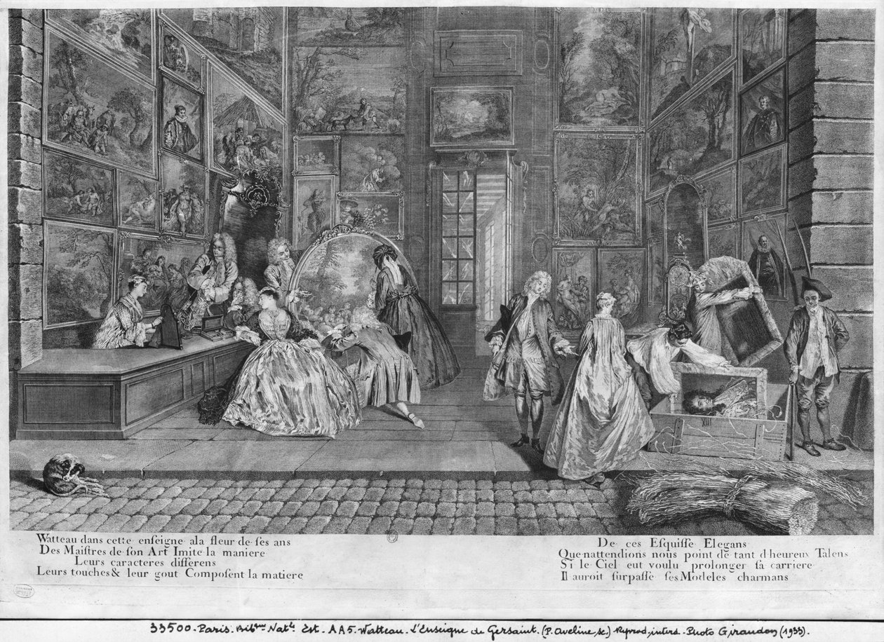 علامة متجر Gersaint ، محفورة بواسطة Pierre Aveline (c.1656-1722) c.1720 بواسطة جان أنطوان واتو