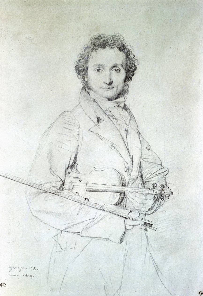 صورة نيكولو باغانيني (1782-1840) 1819 (قلم رصاص على ورق) بواسطة جان أوغست دومينيك إنجرس