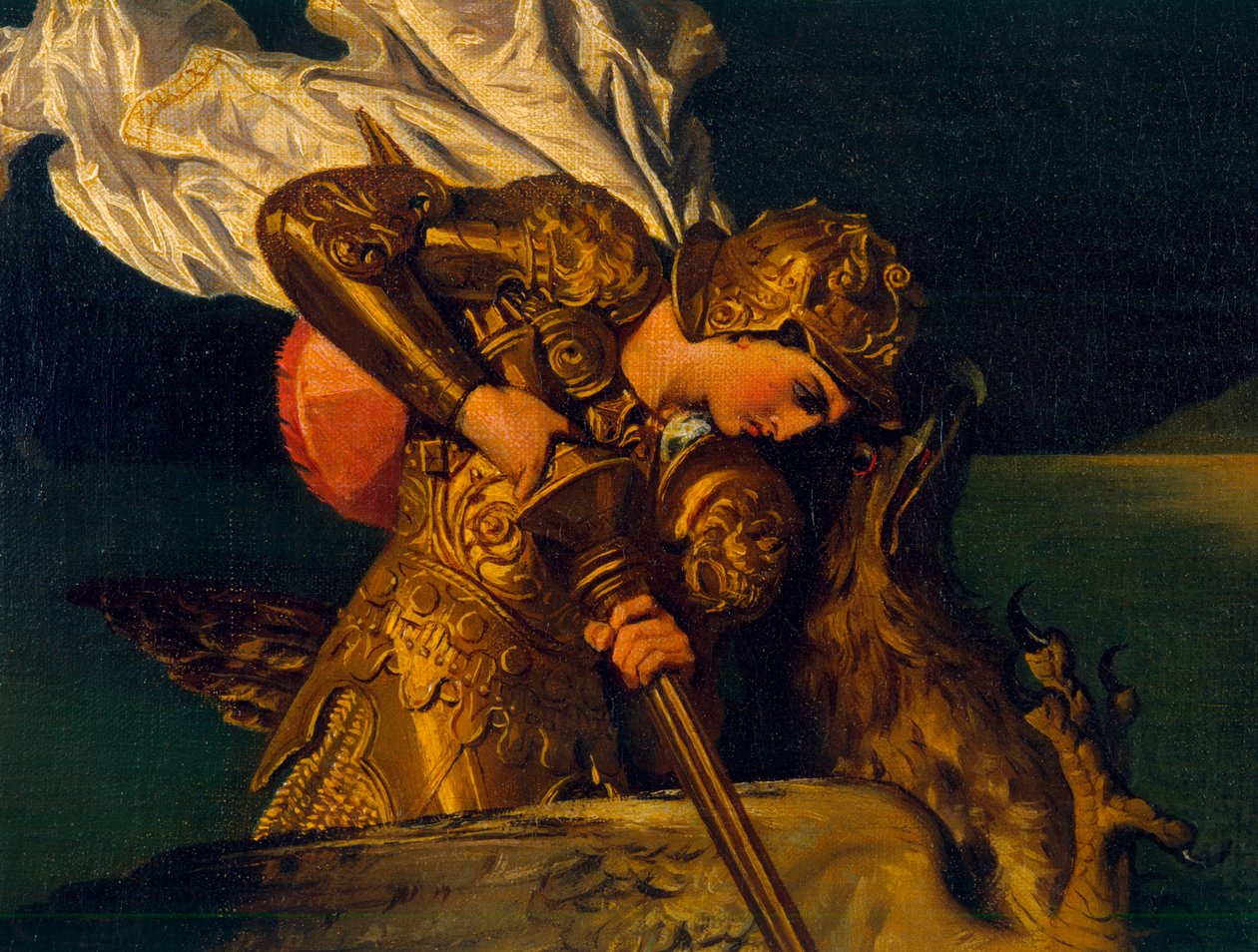 Ruggiero Rescuing Angelica ، تفاصيل Ruggiero ، 1819 (تفاصيل XIR 59757) بواسطة جان أوغست دومينيك إنجرس